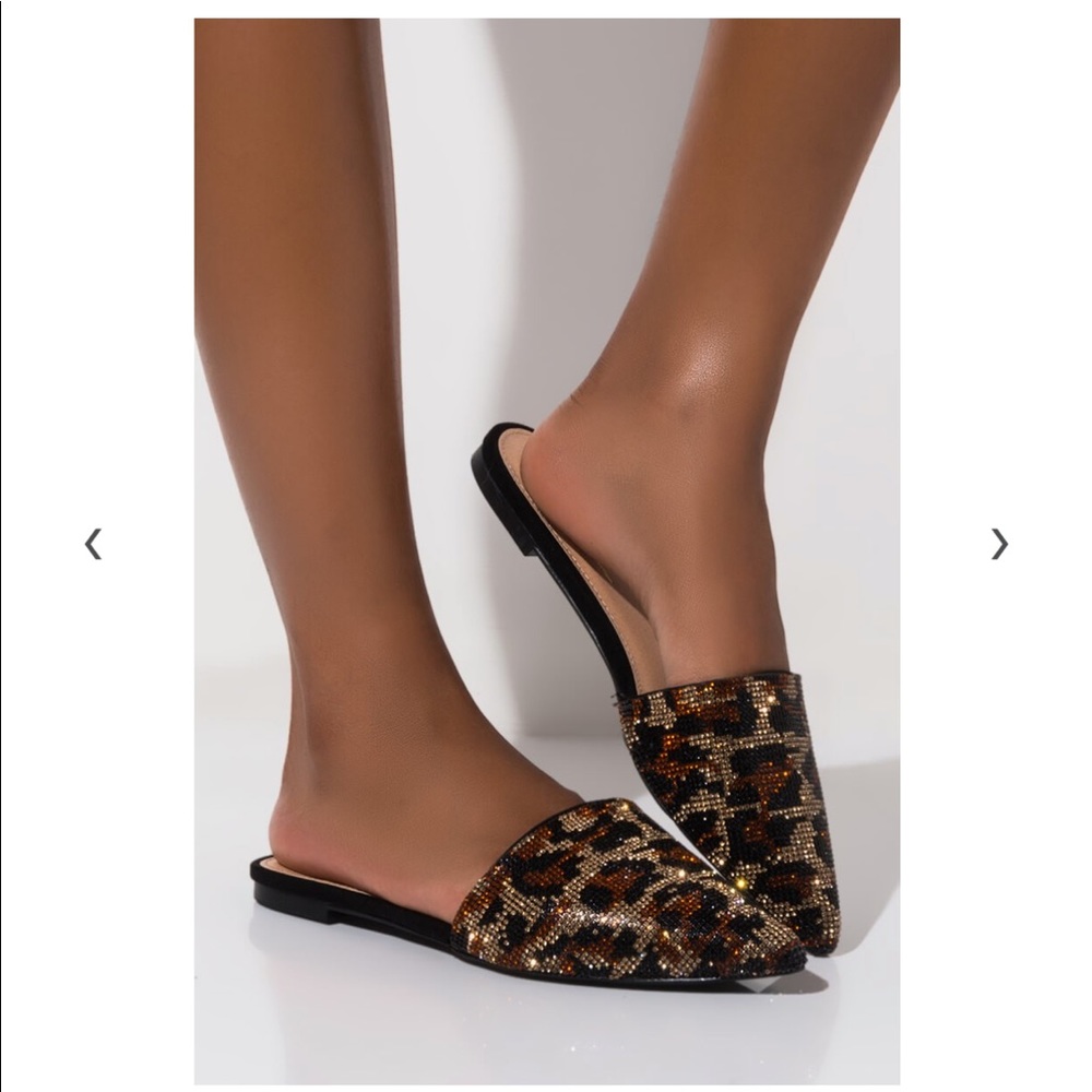Bedazzled leopard print slides